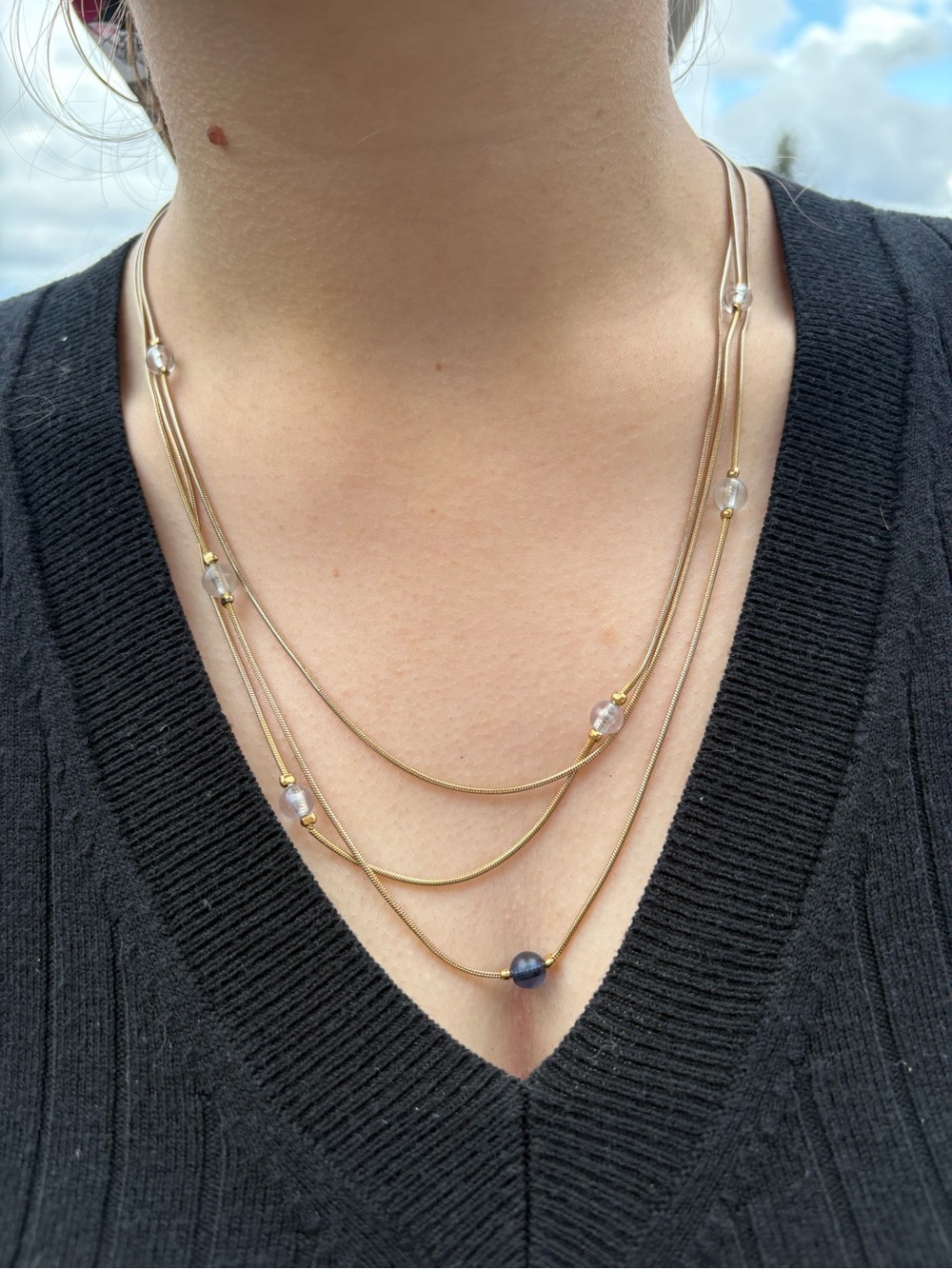 Ladies Silver Plated 90s Muilt  Strand Necklace